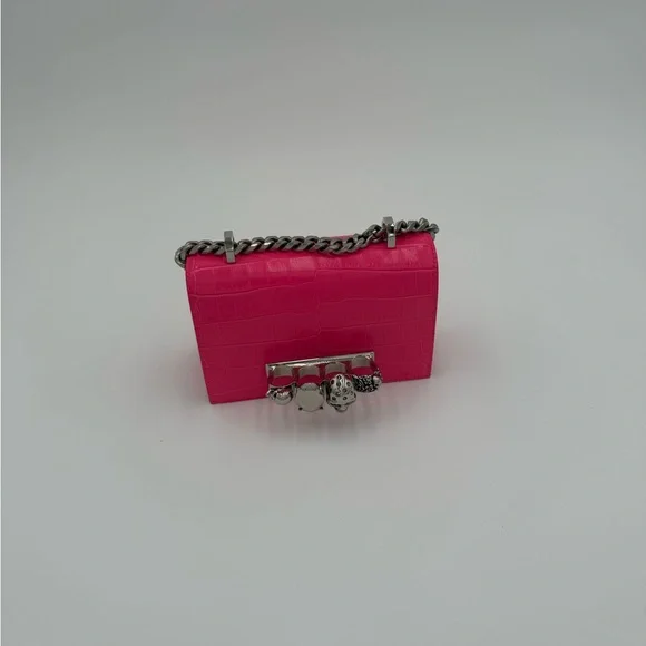 Alexander McQueen Vibrant Pink Croc embossed mini satchel - Picture 2 of 7